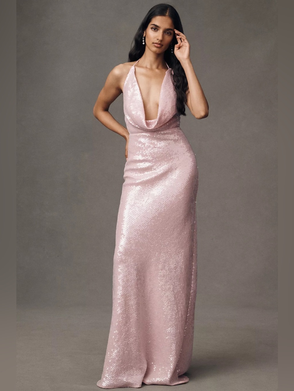 NWT SAU LEE Claudia Cowl-Neck Shine Sequin Maxi Dress - Picture 4 of 10